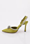 7707 Women's Pointed Toe Finger Low-cut Silver Stone Detailed Sides Open Ankle Tied Heels Moon - 3