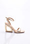 Women's Ankle Strap Heeled Evening Shoes Gold Wrinkled 353733210