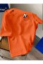 Unisex Orange Pocket Panda Printed Oversize Loose Fit Combed Cotton T-Shirt