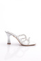 Women's Stone Decorated Heeled Slippers Silver Broken Patent Leather 2873128