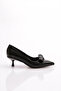 0551 Women's Stone-Top Heeled Shoes Black Patent Leather