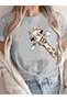 Women's Side Giraffe Giraffe Printed T-Shirt Oversize Loose Fit