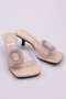 Women's Round Stone Buckle Heeled Slippers Dore Satin 118319535 - 2