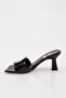 7240 Women's Square Stone Buckle Heeled Slippers Black Metallic - 3