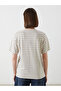Ecru Crew Neck Striped Oversize Women's T-Shirt - 4