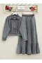 Denim Suit with Flounce Hem and Buttoned Jacket - Smoked