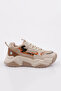 65100-22Y Women's Lace-Up Thick Sole Sneakers Shoes Beige Leopard