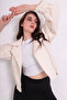 Oversize Women's Cream Balloon Sleeve Bomber Leather Jacket
