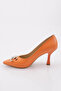 1374 Women's Flat and Reverse C Letter Buckle Silver Stone Pointed Toe Heeled Shoes - 3