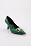 1374 Women's Flat and Reverse C Letter Buckle Silver Stone Pointed Toe Heeled Shoes - 2