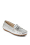 Genuine Leather Silver Color Women's Ballerinas - 6