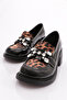 Stone Buckle Loafer Women's Shoes Black Patent Leather Leopard 3214535 - 4
