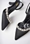 Ba04456 Black Women's Leaf Stone Elastic Soft Sole 6 cm Heeled Shoes