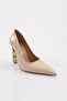 0992 Women's Pointed Toe Heeled Shoes Beige Laser Patent Leather - 2