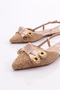 6008 Women's Back Tie Gold Buckle Detailed Straw Ballerina Sandals Beige - 5