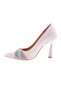 0715-22k Beige Lycra - Women's Pointed Toe Heeled Shoes, Low-cut, Silver Stone Detailed - 3