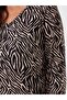 V-Neck Patterned Long Sleeve Women's Blouse - 4