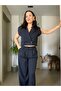 Dark Blue Striped High Waist Palazzo Pants - 3