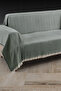 Armrest Cover with Fringes, 100% Cotton | Sofa Throw, 180x300 cm, Green - 2