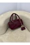Bonnie Model Burgundy Women's Hand and Shoulder Bag with Charm Gift - 2