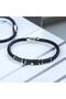 Jewelled Braided Leather Steel Bracelet - 2