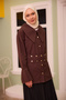 Women's gold button and belt detailed shirt brown - 2