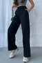 Women's Seasonal Loose Wide Leg High Waist Black Sweatpants - 2