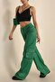 Women's Leather Pant with Green Cargo Pocket with Elastic Waist - 3