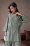 Women's Khaki Linen Embroidery and Sequin Detailed Kimono and Pants Bottom/Top Suit 29033 - 5