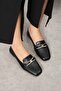 Women's Black Leather Ballerinas - 3