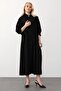 Ribbed Detailed Casual Dress Black 9285-E - 6