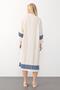Side Slit Embroidery Poplin Dress Beige-Cobalt Blue 9291-E - 7