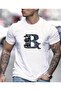 Letter B Printed Men's Cotton Combed Crew Neck White T-Shirt