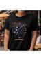 Butterfly Tree Printed Women's Cotton Combed Crew Neck Black T-Shirt