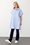 Side Slit Striped Poplin Tunic Light Blue 9283 - 5