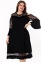 Round Neck Chest Skirt and Sleeve Lace Detail Long Flounced Sleeve Flexible Midi Dress with Shoulder Window