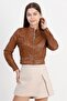 Leather Coat - Tan | |   F0443