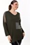 V-neck Pocket and Sleeves Mesh Detail Stone Embroidered Long Sleeve Comfortable and Flowy Stretchy Blouse - 3