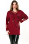 V-neck Stone Embroidered Comfortable and Flowy Fit Long Sleeve Plus Size Blouse with Tulle Detail on Collar and Sleeve - 4
