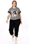 Round Neck, Lace Shoulder Back, Striped and Printed Blouse, Waist and Leg Elastic, Pocket Trousers Set - 2