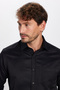 Men's Regular Fit Classic Cut Cotton Single Pocket Dobby Black Shirt - 2