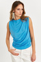 Women's Blue Drawstring Blouse Yz625 - 4