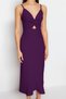 Purple Crepe Body-Hugging Strappy Cut-Out Detail Ruffled Sweetheart Neckline Mini Knitted Dress TWOSS23EL02097 - 4