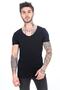 Black Deep Pool Neck, Dirty Collar Slim Fit T-shirt