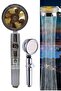 Turbo Shower Head Pressurized Sprinkler with Stop Button Gold Propeller Water Saving Shower Bathroom