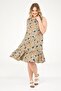 Round Neck Sleeveless Floral Pattern Woven Dress Brown