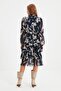 Navy Blue Waist Opening Flounced Stand Collar Lined Midi Chiffon Flight Flight Winter Dress Twoaw21El0354 - 10