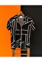 White Striped Short Sleeve Slim Fit Men's Shirt Viscose Fabric