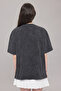 Antrasit Kalın Pamuklu Yıkamalı Baskılı Oversize/Geniş Kalıp Örme T-shirt TWOSS25TS00103 - 4