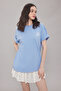 Açık/Bebe Mavi %100 Kalın Pamuklu Oversize/Geniş Kalıp Ön Arka Baskılı Örme T-Shirt TWOSS25TS00059 - 2
